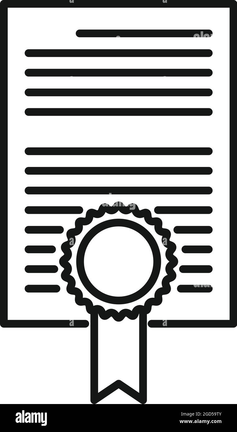 Vecteur de contour d'icône de papier de diplôme. Conception du certificat. Ruban de document Illustration de Vecteur