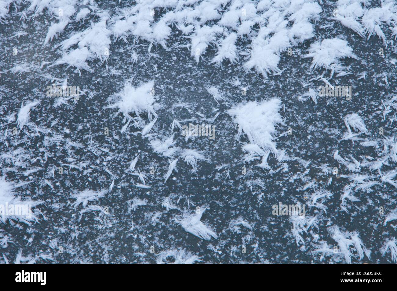 flocons de neige congelés - arrière-plan texturé abstrait de glace. peintures à la neige sur la surface de glace Banque D'Images