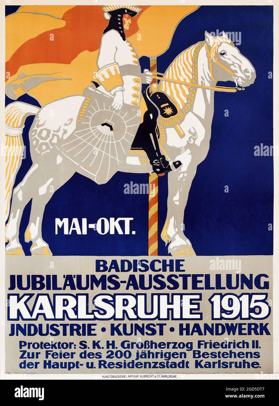 Affiche rétro – Badische Jubiläums Ausstellung Industrie Kunst Handwerk Karlsruhe 1915. Artiste inconnu. Banque D'Images