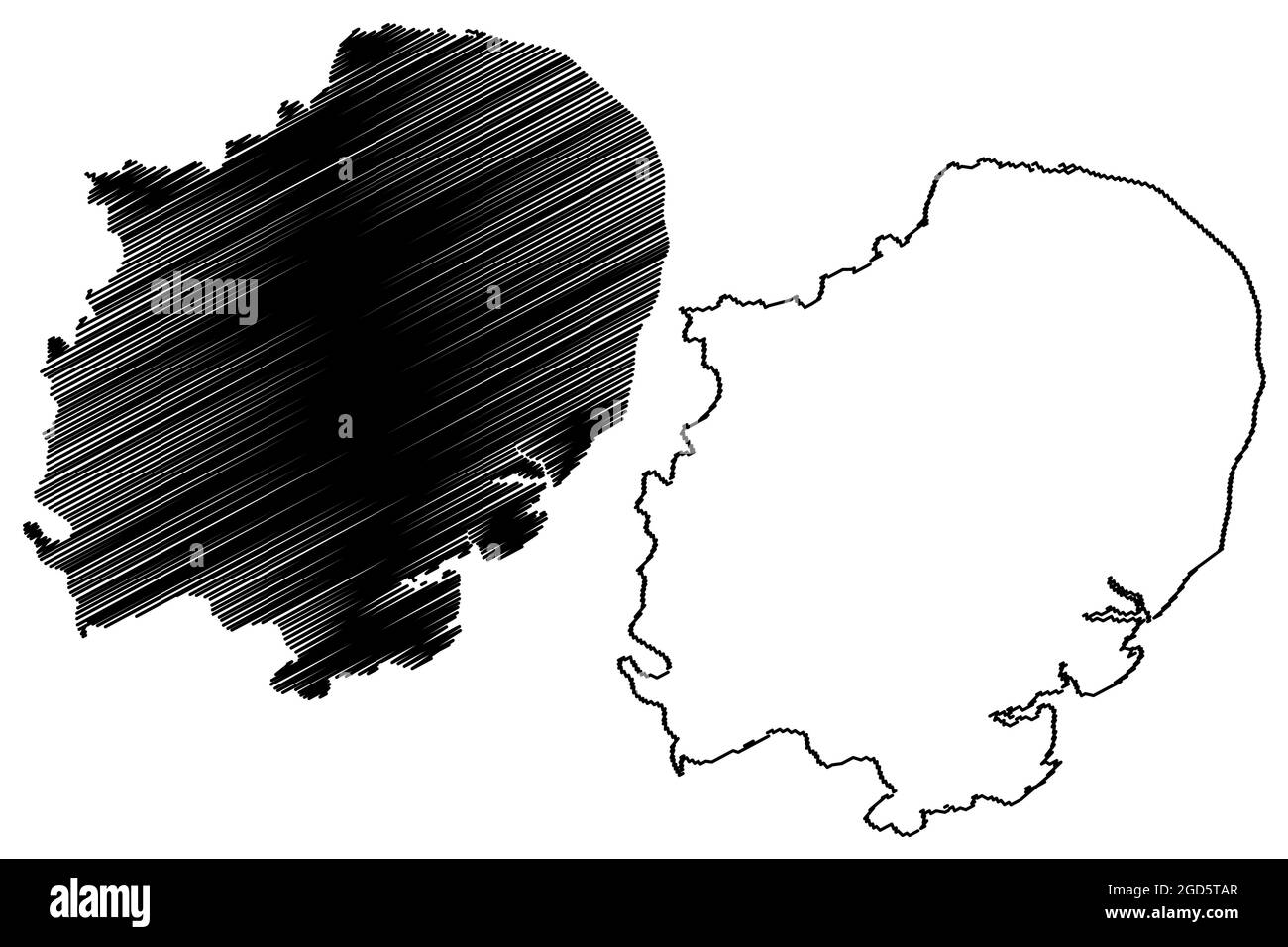 Région de l'est de l'Angleterre (Royaume-Uni, région de l'Angleterre) carte illustration vectorielle, croquis de gribouillage carte de l'est de l'Angleterre Illustration de Vecteur