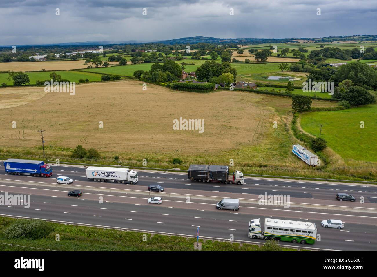 Vue aérienne sur Drone autoroute M6 à la jonction 16 l'A500 Stoke on Trent Banque D'Images