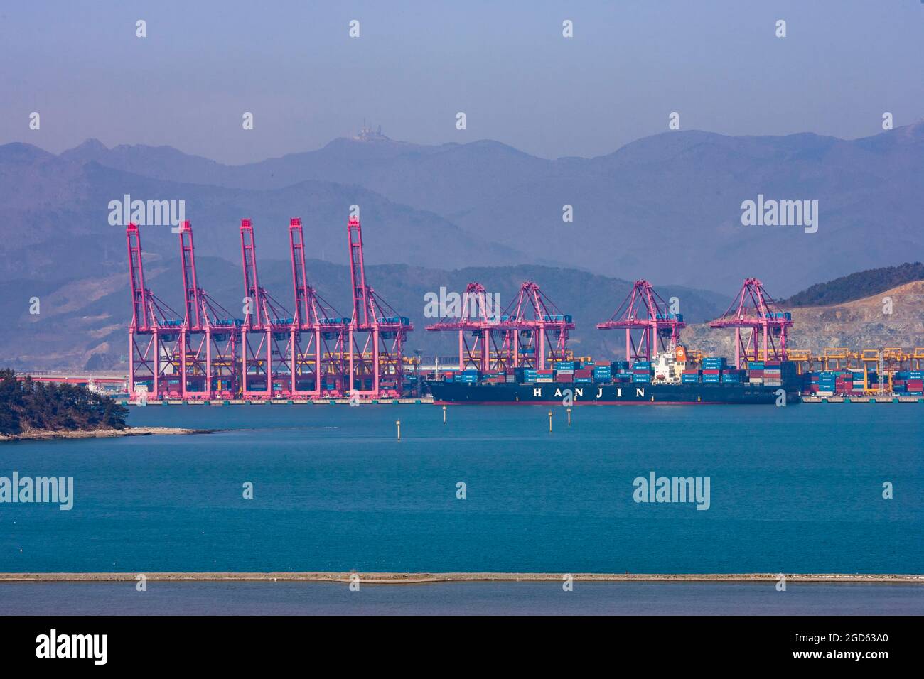 Une vue du port mondial au port international de Busan, en Corée du Sud. Banque D'Images