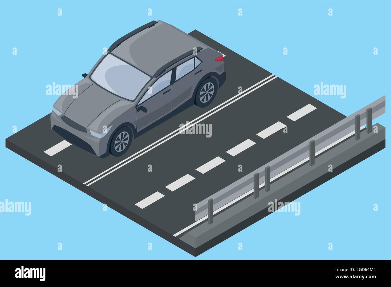 Voiture isolée 3D grise isométrique dans une rue Illustration de Vecteur