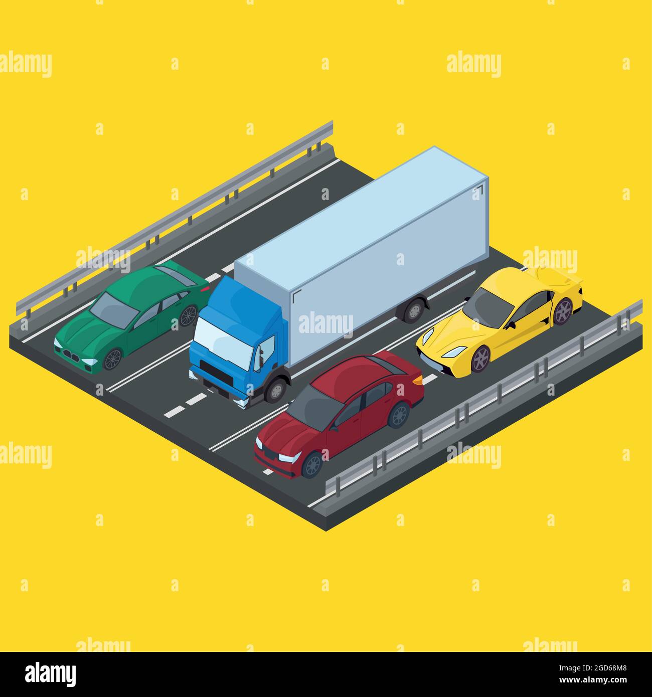 Groupe isolé de voitures isométriques sur une avenue Illustration de Vecteur