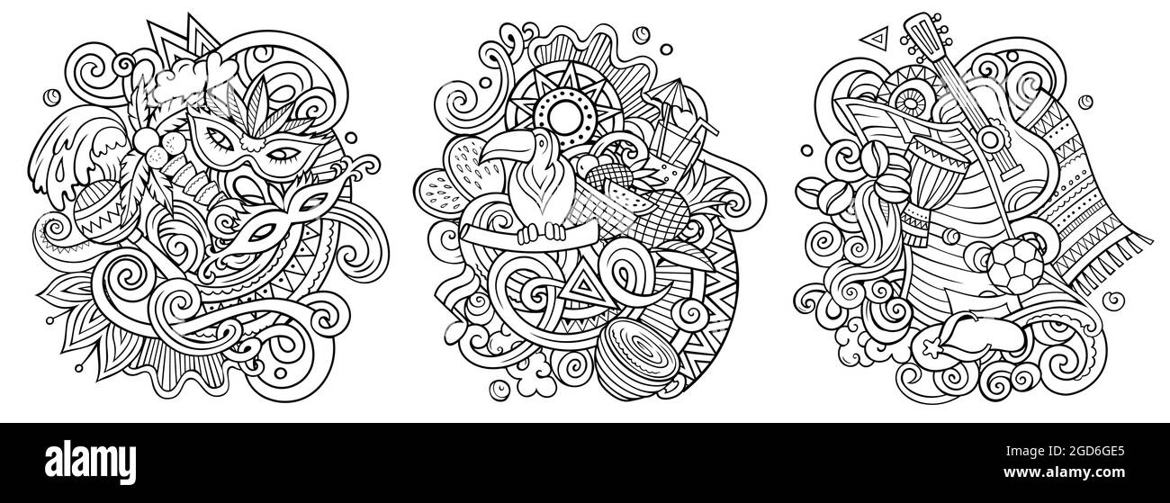 Ensemble de motifs de dessin animé à motif caniche pour le Brésil. Illustration de Vecteur