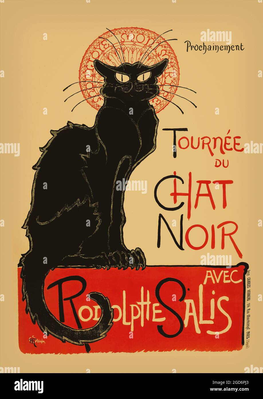Tournée du Chat Noir de Rodolphe Salis (Tour du Chat Noir de Rodolphe Salis) affiche emblématique créée par Theophile Steinlen en 1896. Cabaret / théâtre Banque D'Images