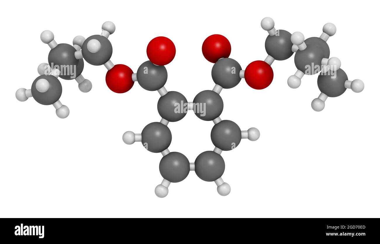 Molécule plastifiant du phtalate de diisobutyle (DIPI). Rendu 3D. Banque D'Images