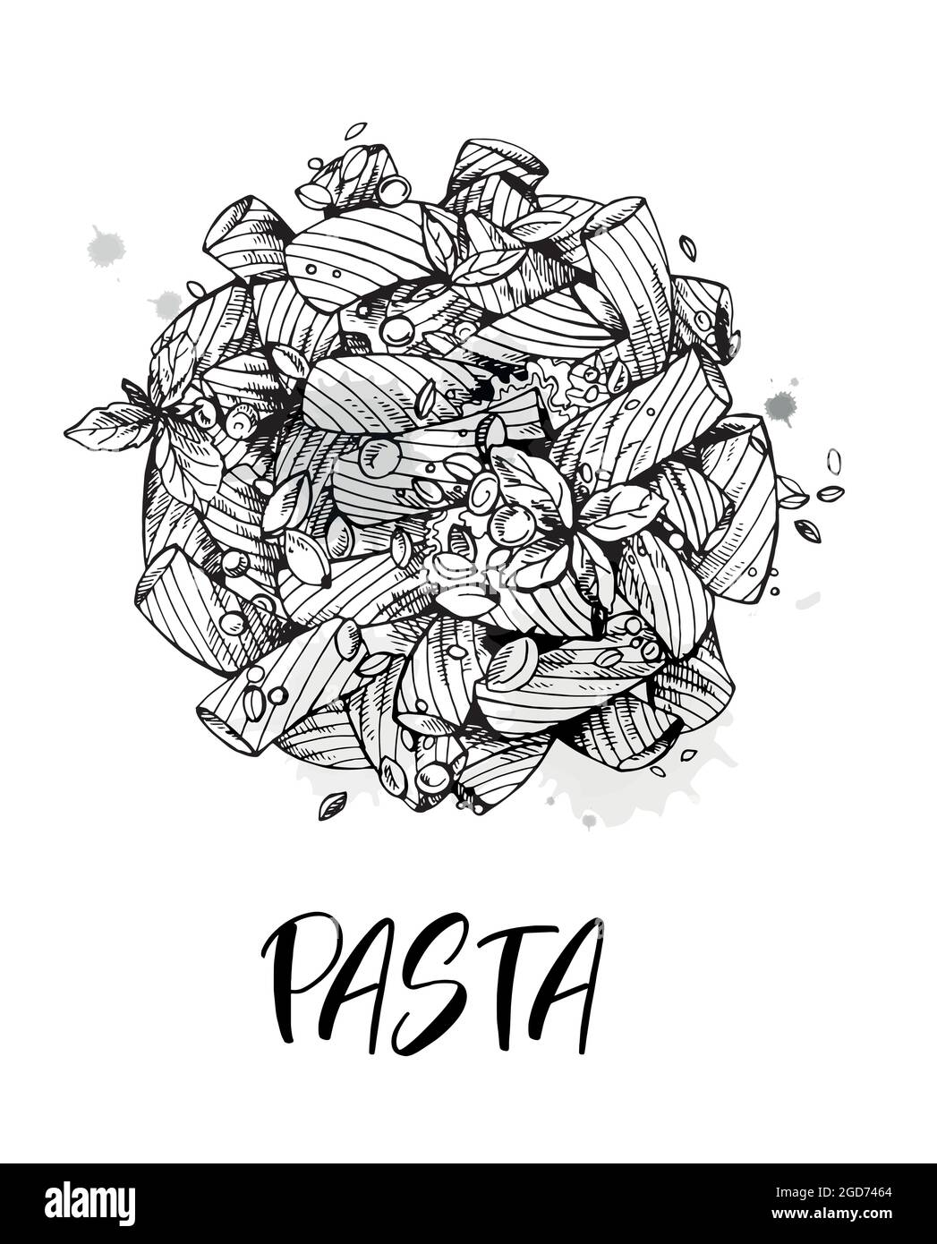 Plat de pâtes dessiné à la main de style esquisse isolé sur fond blanc. Illustration vectorielle. Illustration de Vecteur