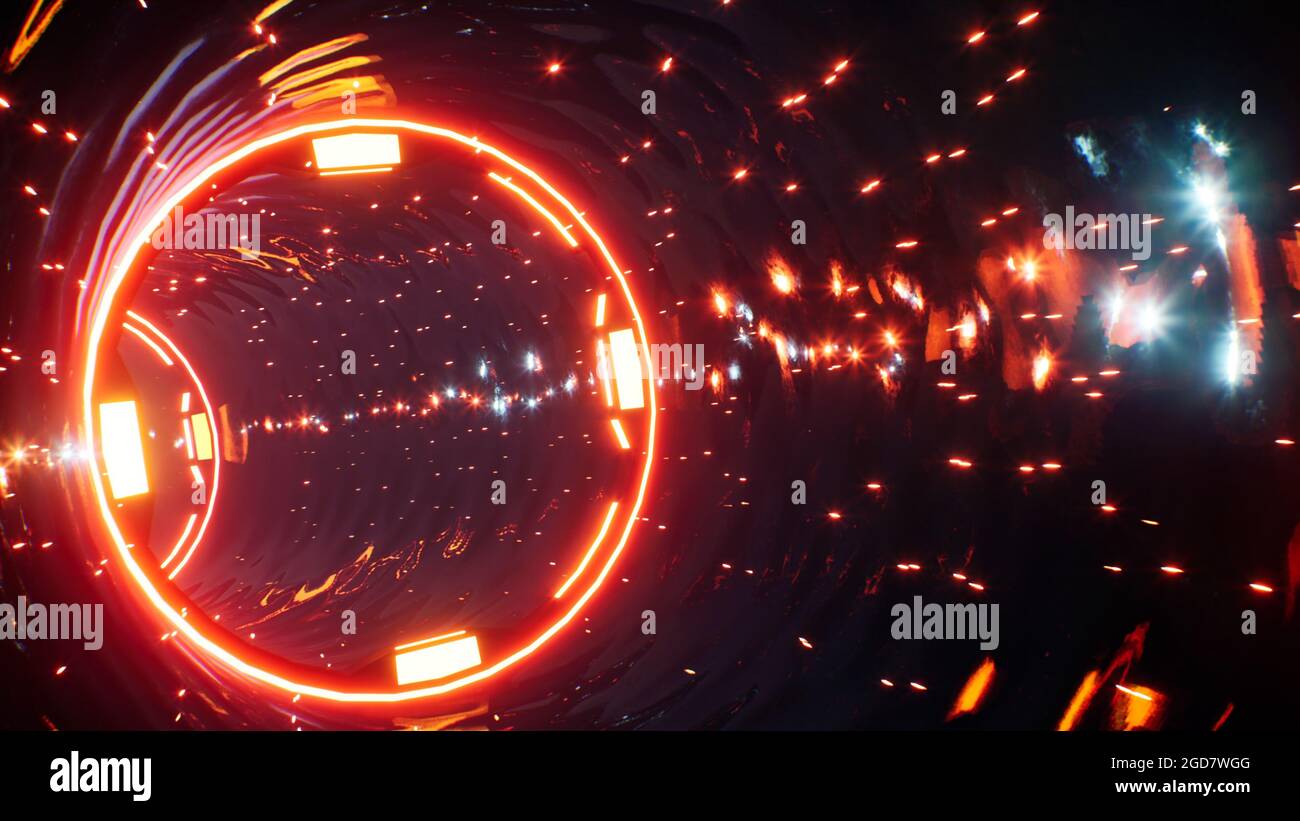 Rendu 3D tunnel VJ lumière orange métallisé Banque D'Images