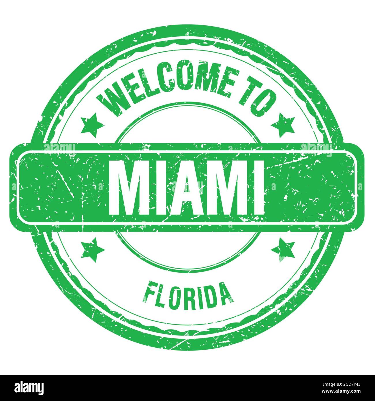 BIENVENUE À MIAMI - FLORIDE, mots écrits sur le timbre vert grungy Banque D'Images