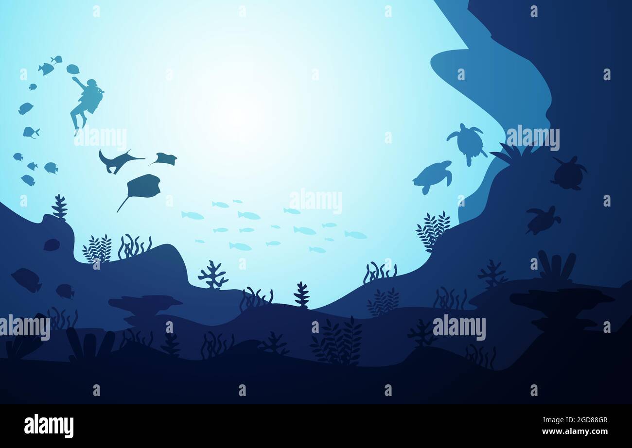 Plongée sous-marine faune poissons animaux de la mer Illustration aquatique sous-marine Illustration de Vecteur
