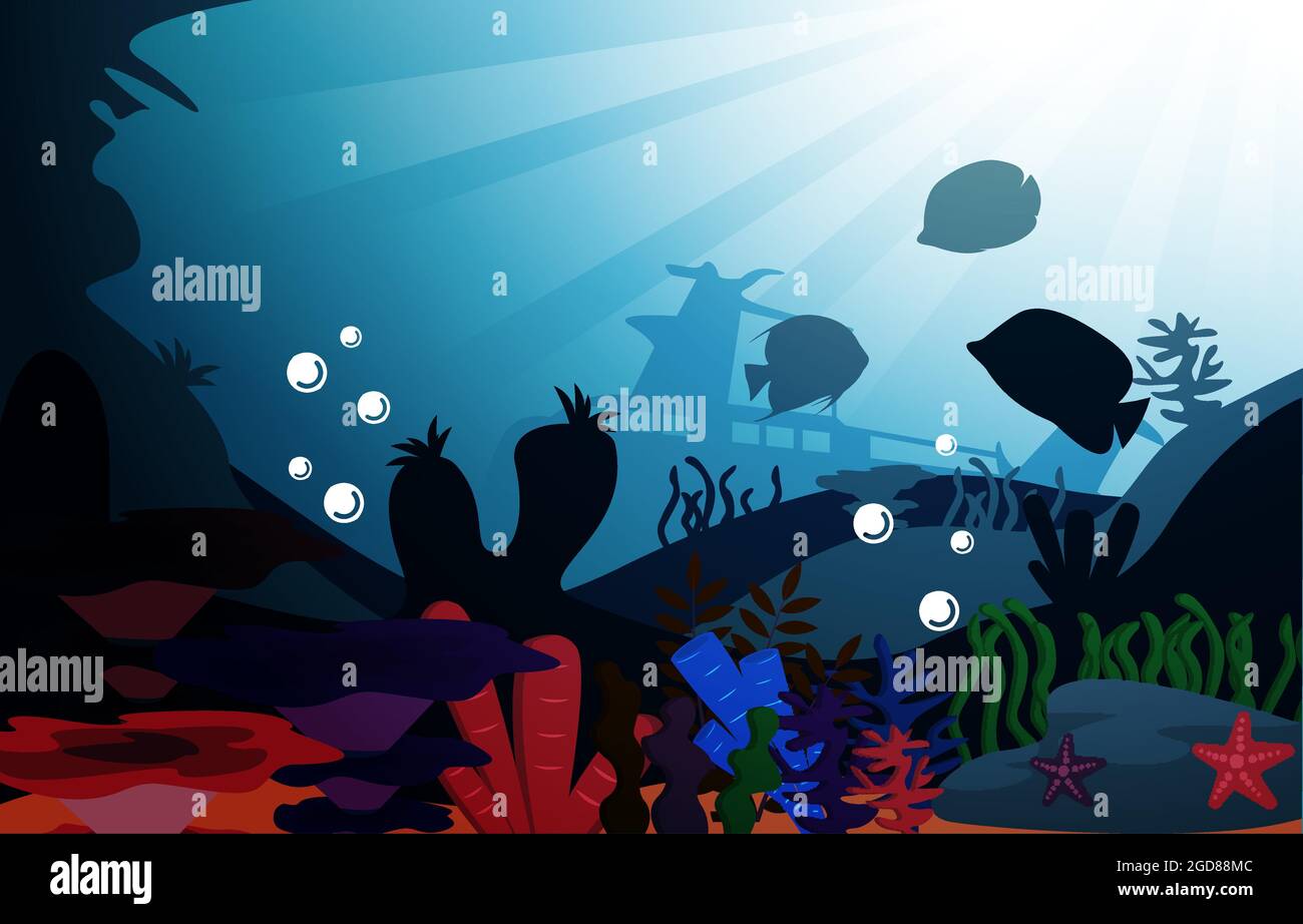 Bateau submergé faune faune faune faune mer Océan sous-marin Illustration aquatique Illustration de Vecteur