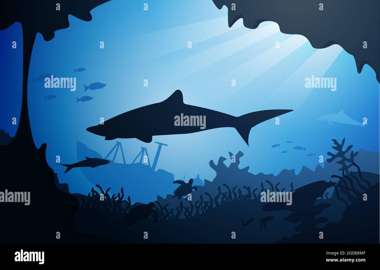 Requin bateau submergé faune faune faune faune faune marin Illustration aquatique sous-marine Illustration de Vecteur