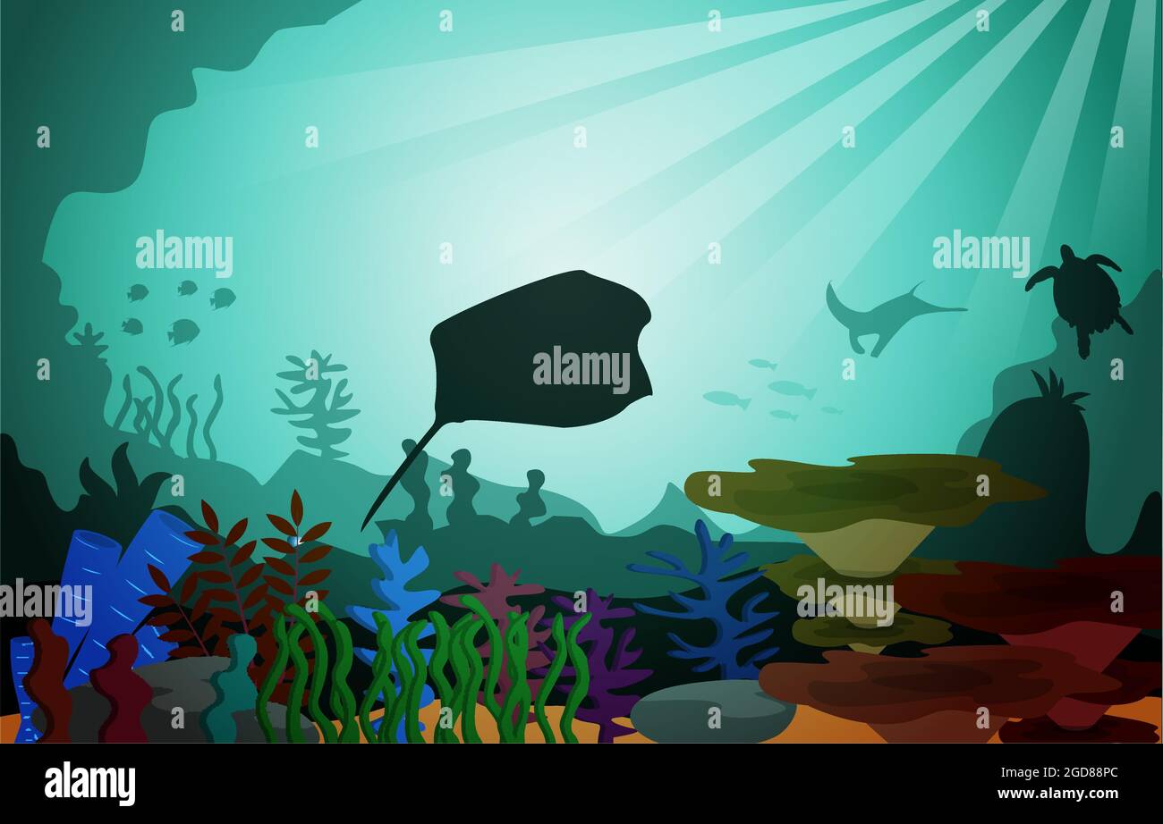 Faune poissons mer animaux Océan sous-marin Aquatic Flat Illustration Illustration de Vecteur