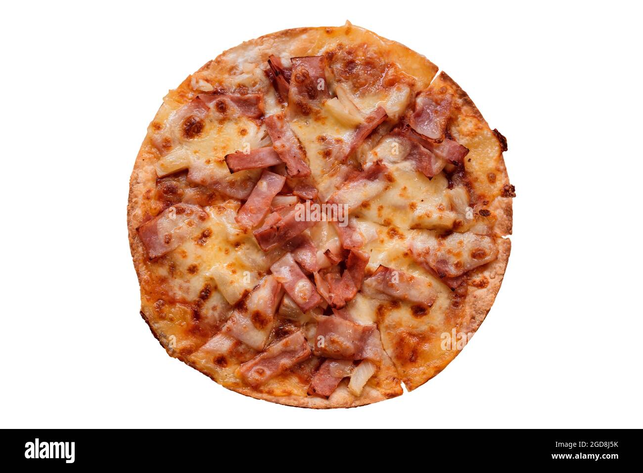 Vue de dessus de pizza sur un plateau en bois isolé sur un fond blanc. Banque D'Images Vue de dessus de pizza sur un plateau en bois isolé sur un fond blanc. Banque D'Images