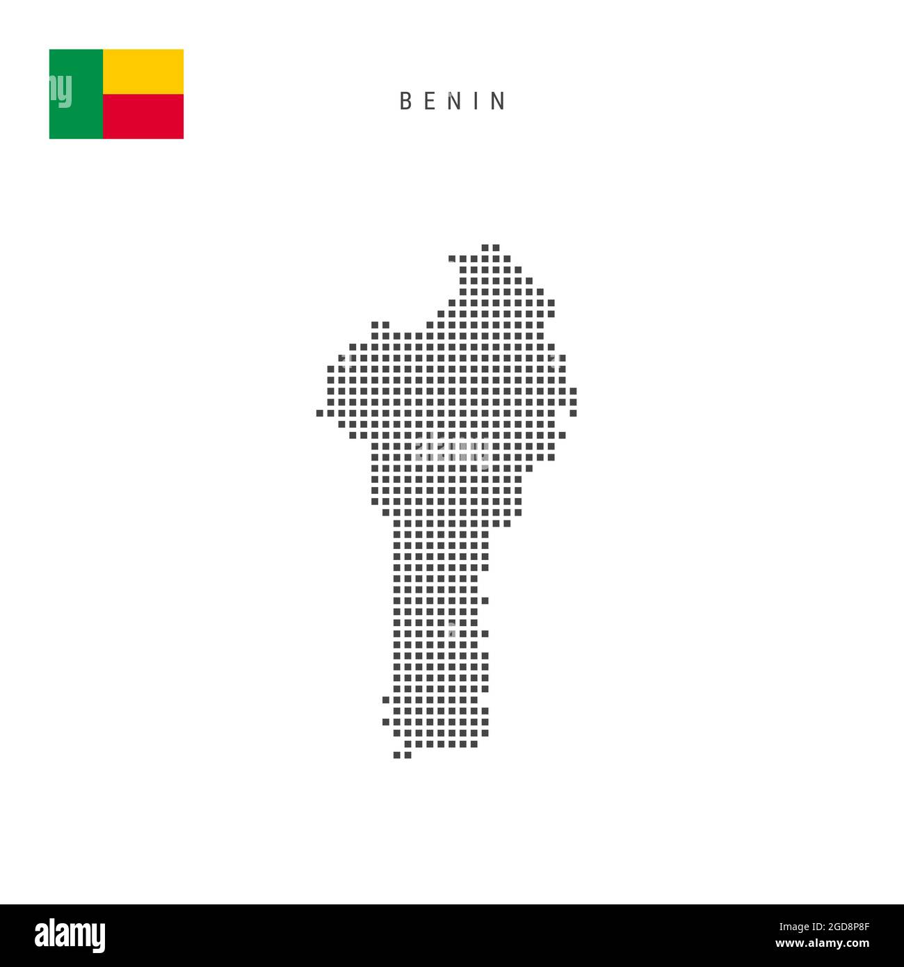 Carte à motif points carrés du Bénin. Carte de pixels en pointillés Dahomey avec drapeau national isolé sur fond blanc. Illustration. Banque D'Images