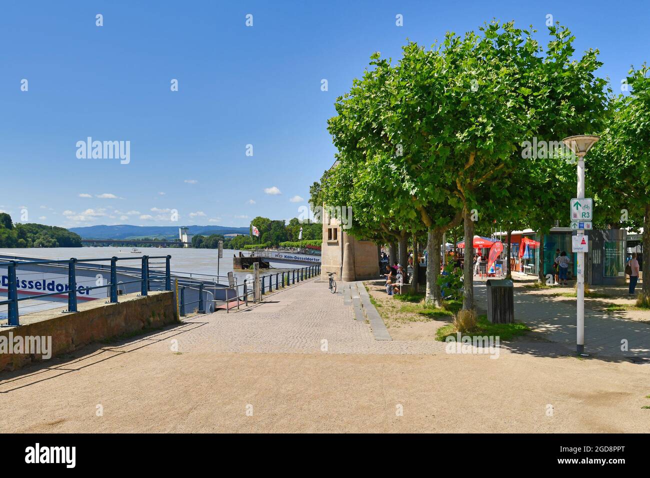 Wiesbaden, Allemagne - juillet 2021 : promenade du Rhin avec des gens par beau temps dans le quartier de Biebrich à Wiesbaden Banque D'Images