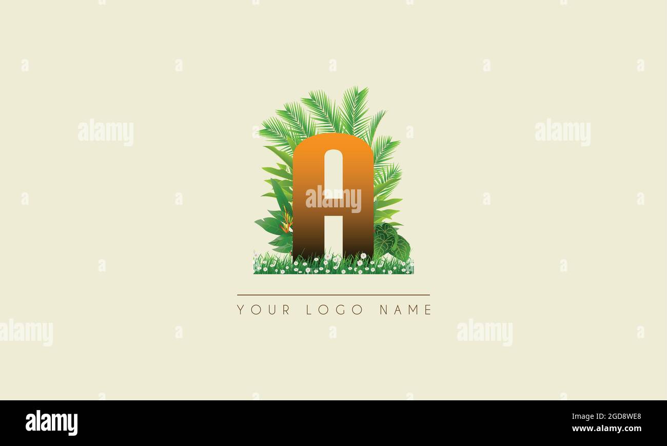Lettre initiale UN exotique été tropical Palm feuilles rafraîchissant icône de la plage de conception de logo Illustration de Vecteur