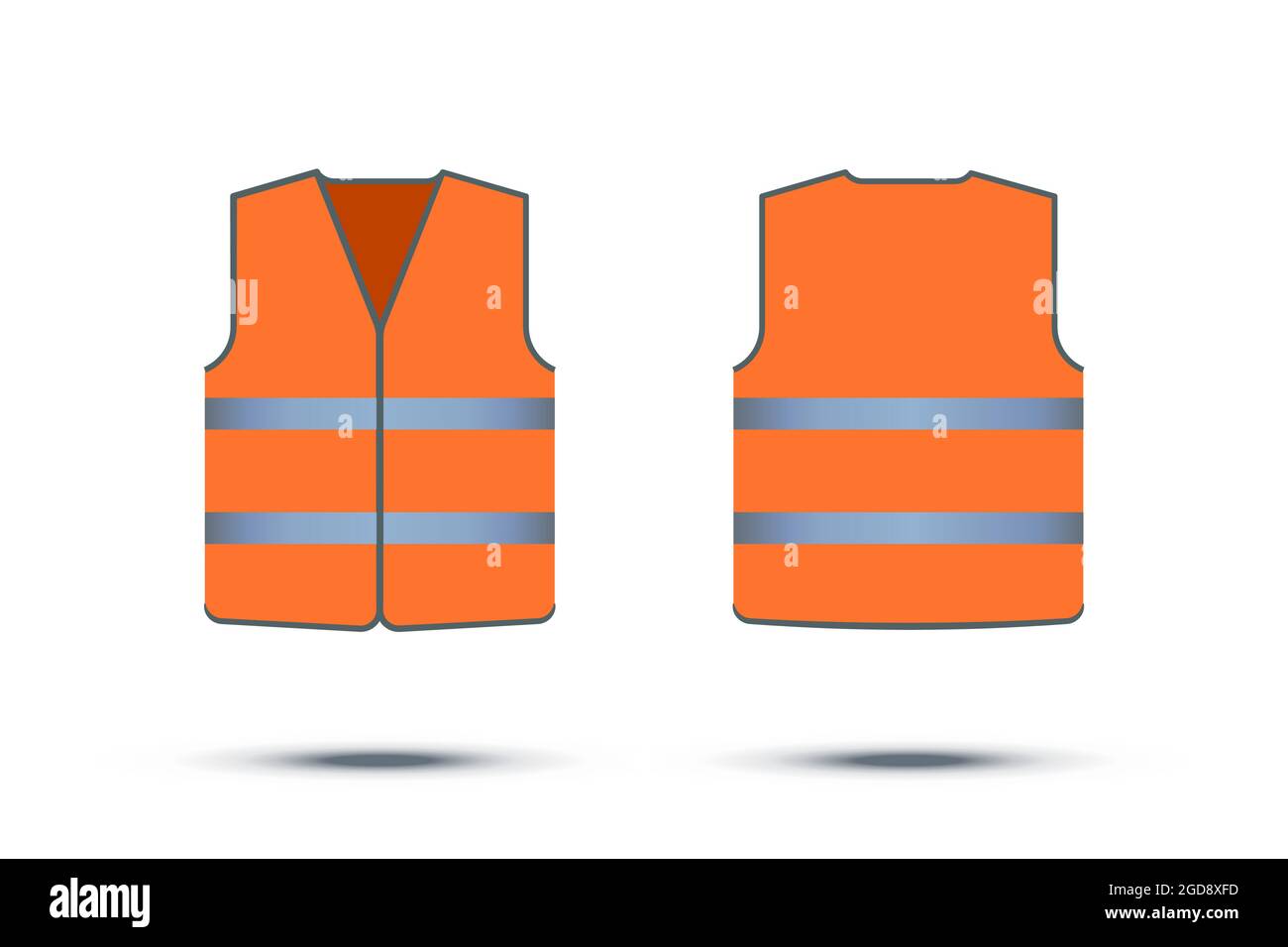 Gilet de securite orange avec bandes reflechissantes isolees sur fond blanc. Uniforme de travail vectoriel vue de face et vue de dos Image Vectorielle Stock Alamy