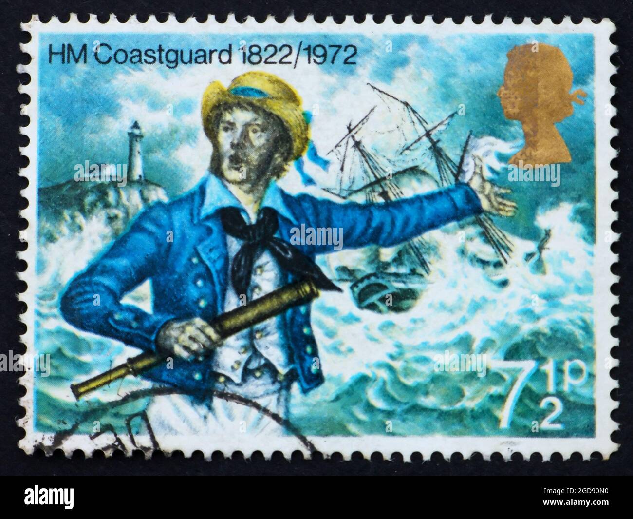 GRANDE-BRETAGNE – VERS 1972 : un timbre imprimé en Grande-Bretagne montre la Garde côtière, sesqucentenaire de la garde côtière britannique, vers 1972 Banque D'Images