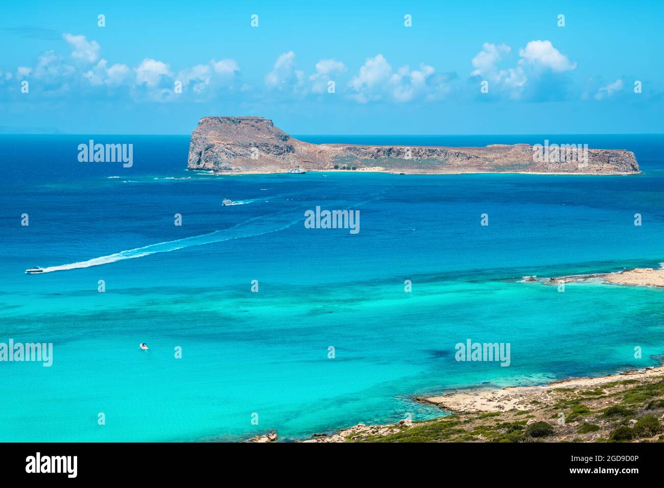 Petite île inhabitée Imeri Gramvousa est une attraction touristique populaire dans le nord-ouest de la Crète. Grèce Banque D'Images