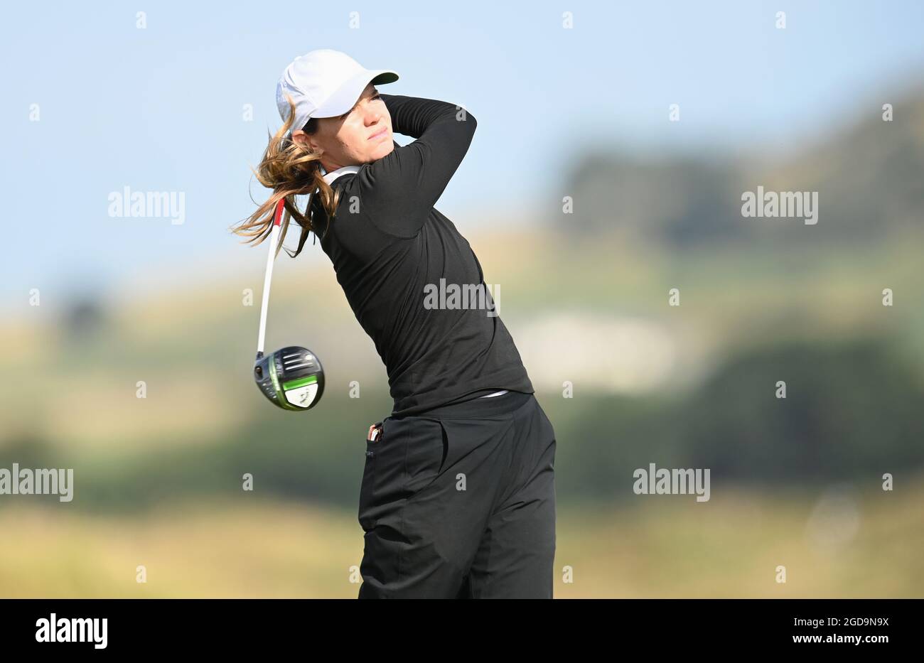 Sarah Schmelzel des États-Unis à bord du 10e tee pendant la première journée de l'Open d'Écosse des femmes du Golf Trust à Dumbarnie Links, St Andrews. Date de la photo: Mercredi 12 août 2021. Banque D'Images