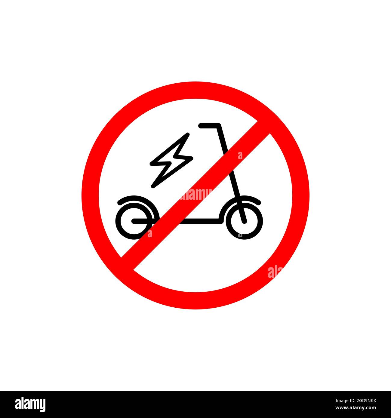 Panneau d'interdiction de scooter électrique. Icône aucun E-scooter autorisé. Symbole d'interdiction de circulation. Zone interdite pour la conduite de scooters. Zone piétonne. Vecteur Illustration de Vecteur