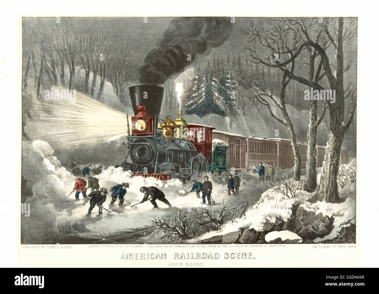 American Railroad Scene, Snow Bound, publié - 1871, Currier & Ives Banque D'Images