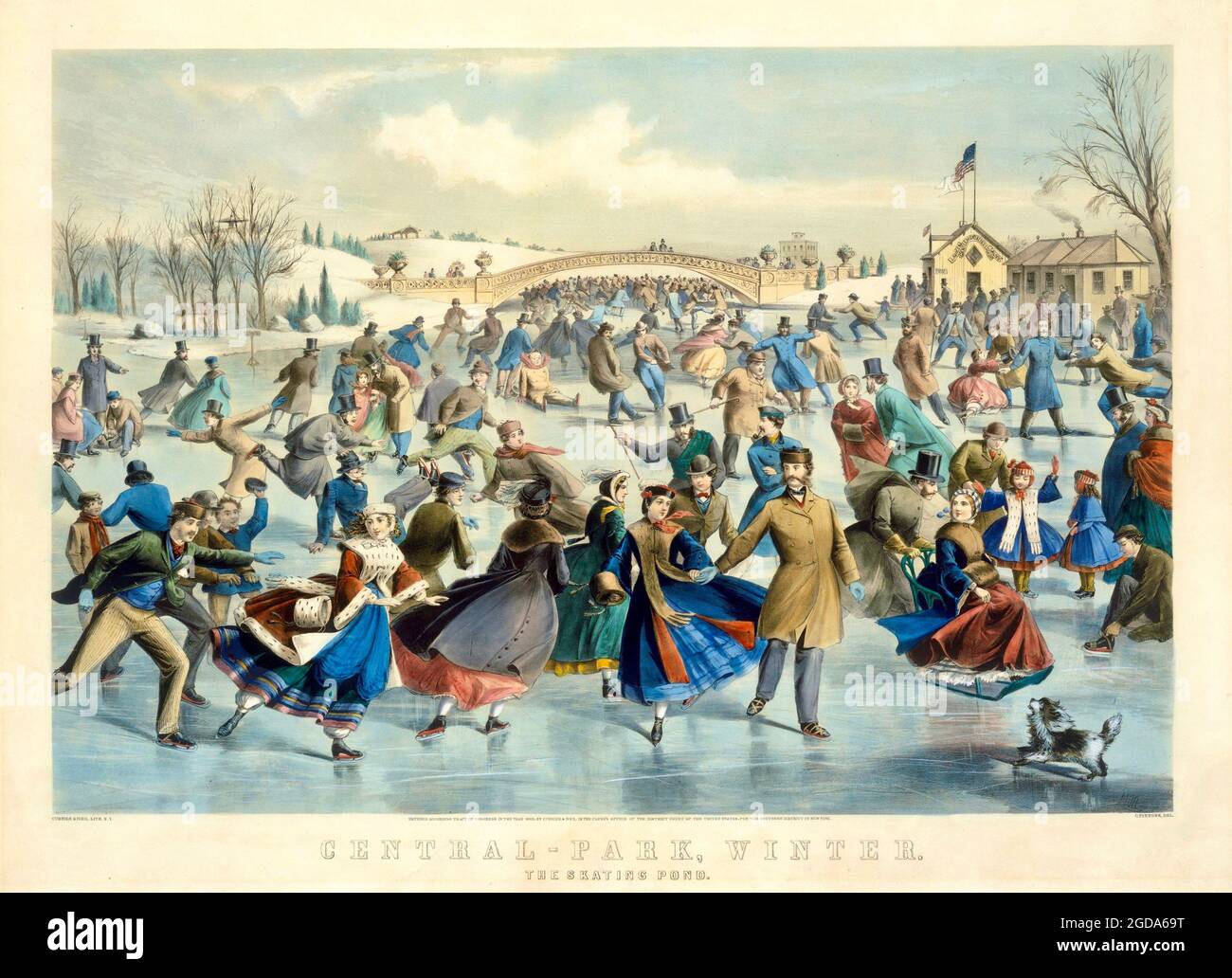 Central Park en hiver - l'étang de patinage - Charles Parsons - 1862 Banque D'Images