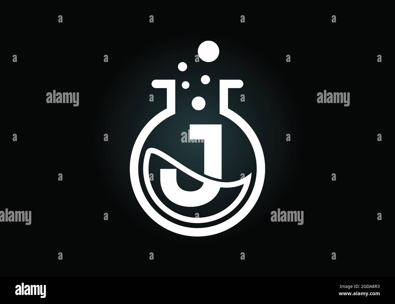 Lettre initiale du monogramme J avec verre de laboratoire, liquide chimique et bulles. Logo Lab. Logo pour la science et la technologie, l'entreprise et l'identité de l'entreprise Illustration de Vecteur