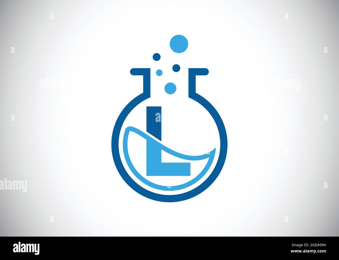 Lettre L monogramme initiale avec verre de laboratoire, liquide chimique et bulles. Logo Lab. Logo pour la science et la technologie, l'entreprise et l'identité de l'entreprise Illustration de Vecteur