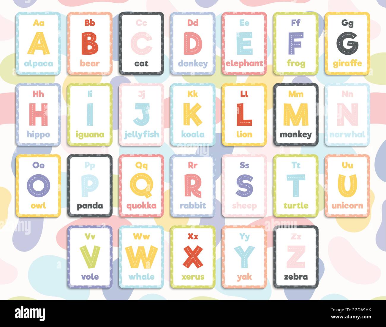 Lot de 26 fiches pédagogiques colorées imprimables pour l'alphabet anglais  Image Vectorielle Stock - Alamy