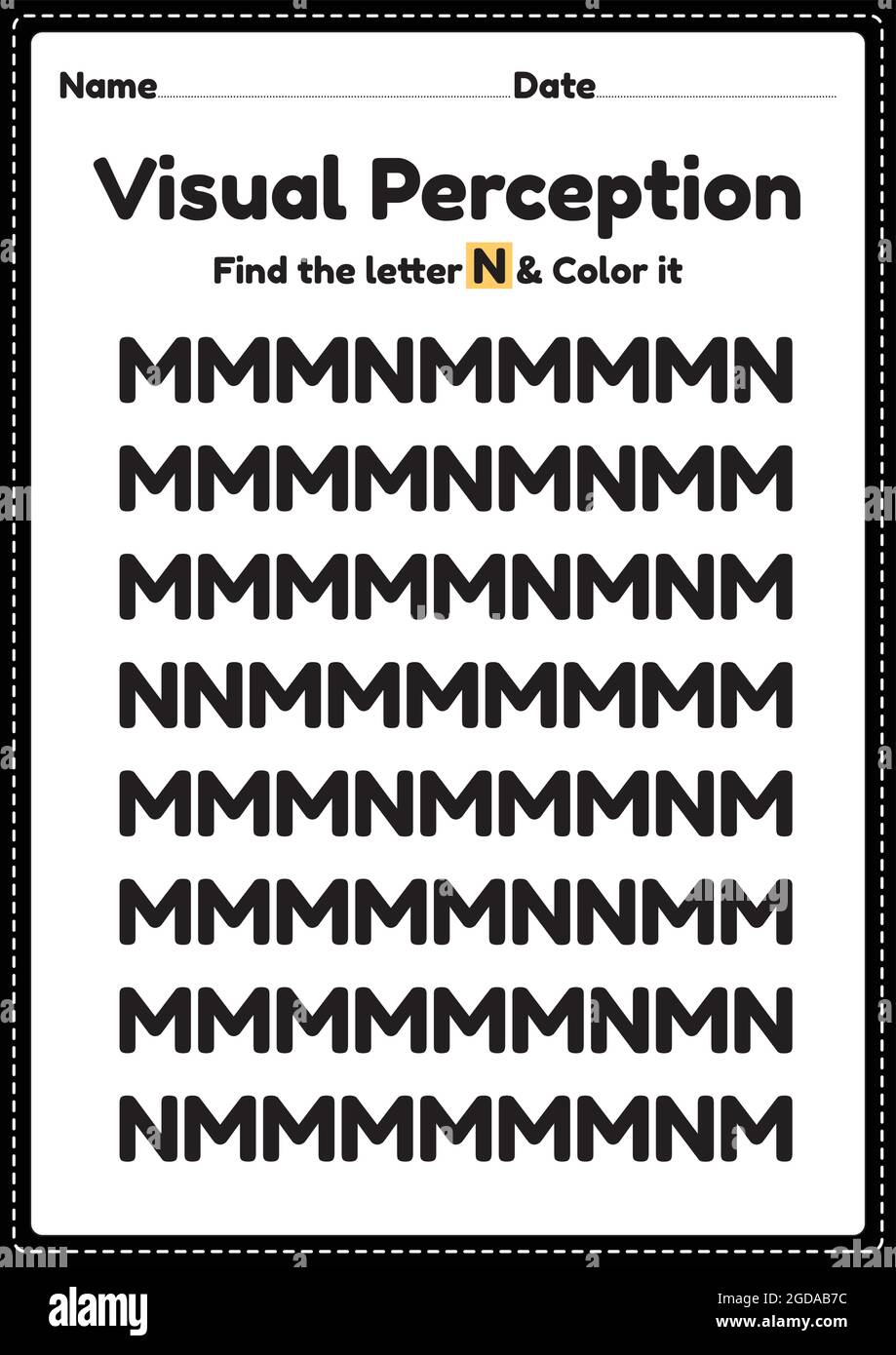 Compétences visuelles perceptuelles activité des lettres de l'alphabet feuille de travail pour les enfants d'âge préscolaire et de maternelle qui aide à développer les activités des yeux et du cerveau. Illustration de Vecteur