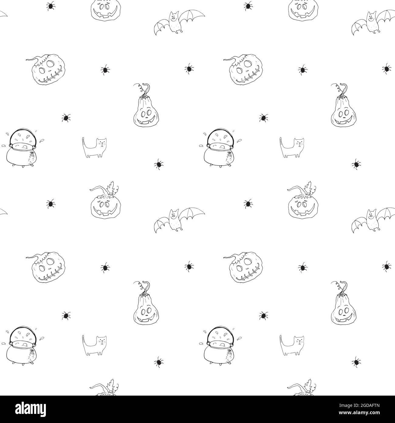 Motif Halloween sans coutures. Éléments de dessin animé mignons, arrière-plan de vacances, illustration vectorielle. Illustration de Vecteur