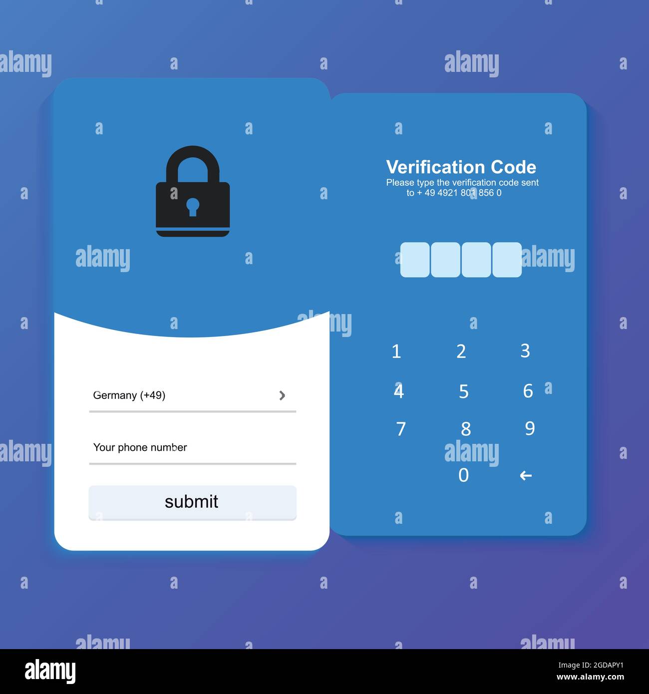 Processus de vérification du code par numéro de téléphone. Autorisation. Conception de l'autorisation. Conception UI UX Illustration de Vecteur