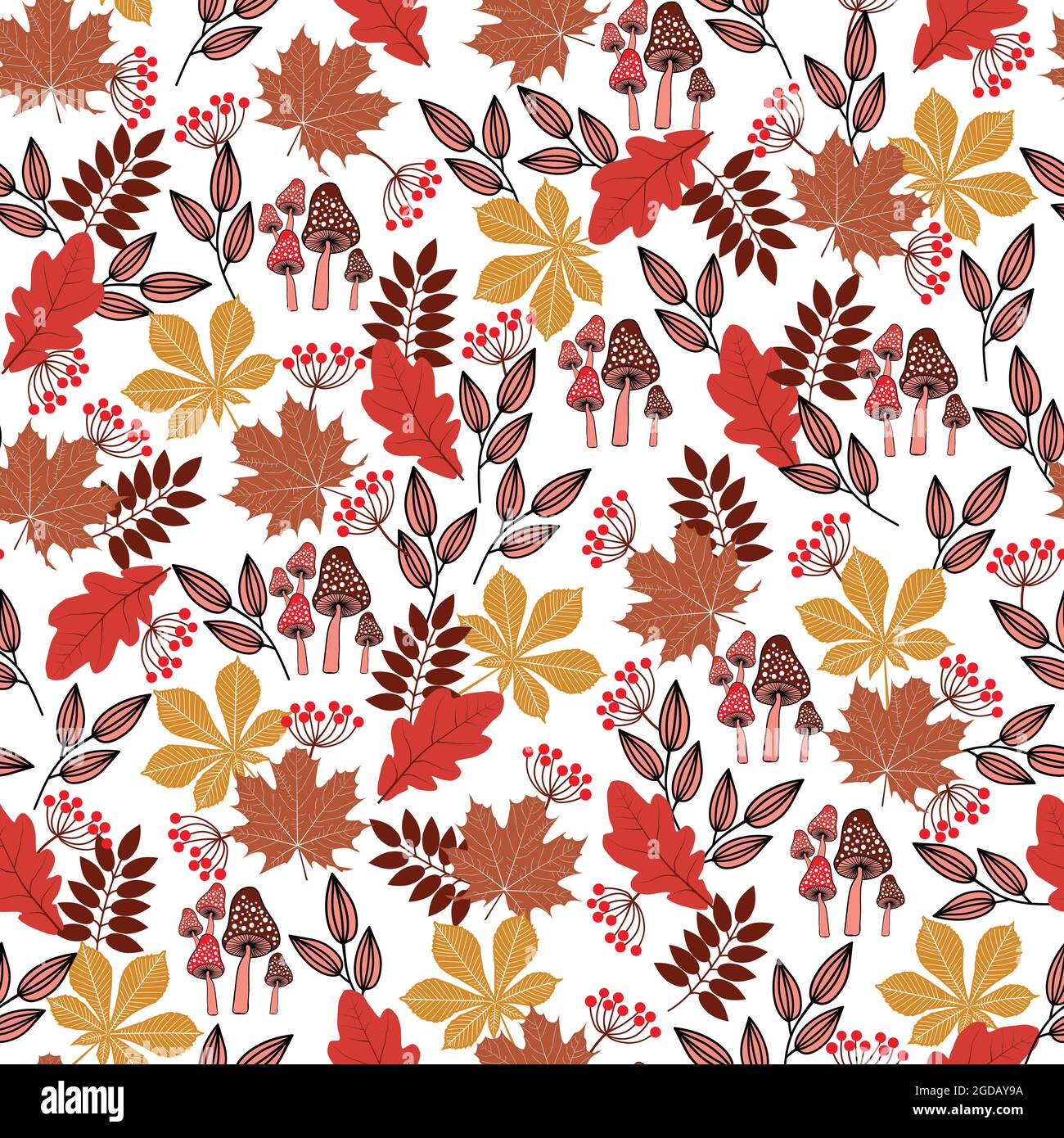 Motif avec des éléments naturels caractéristiques de l'automne sur un fond transparent Illustration de Vecteur