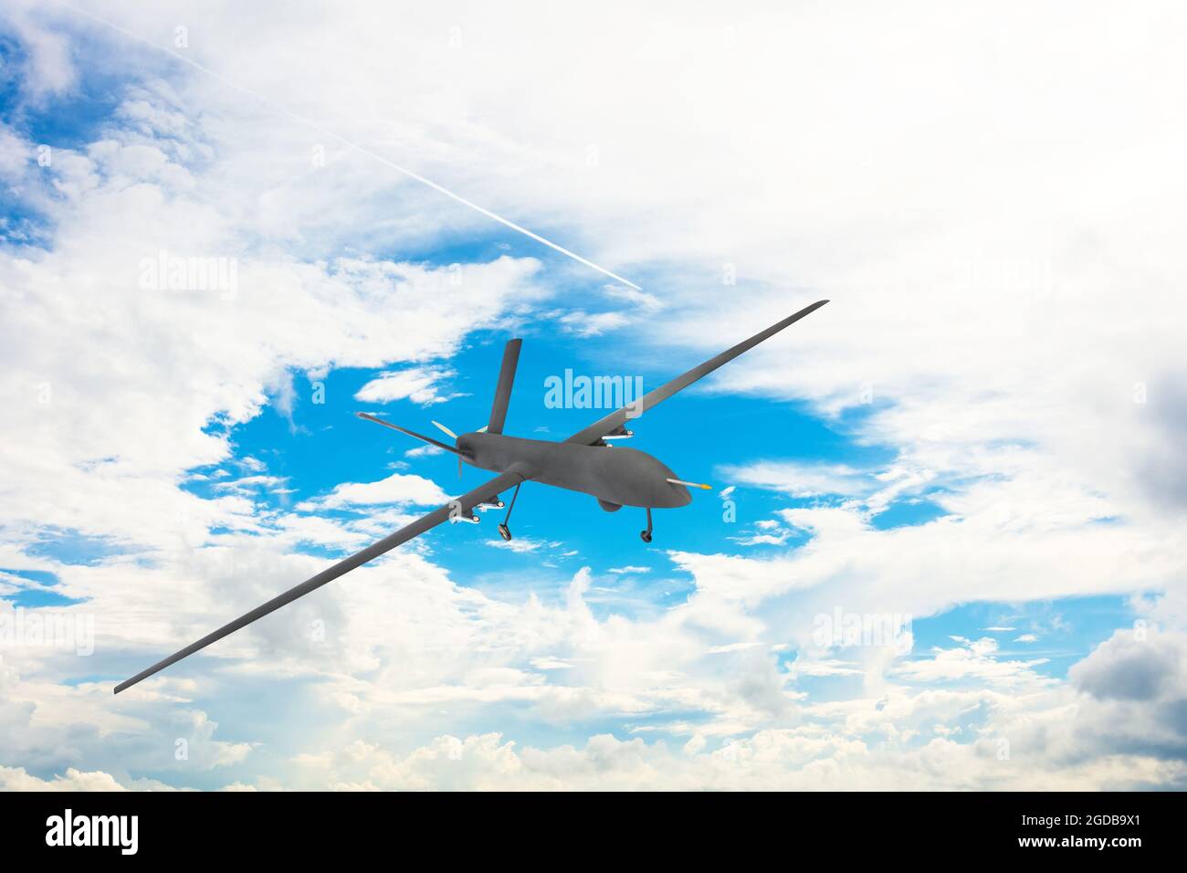 Drone militaire sans pilote sur le territoire aérien de patrouille à haute altitude Banque D'Images