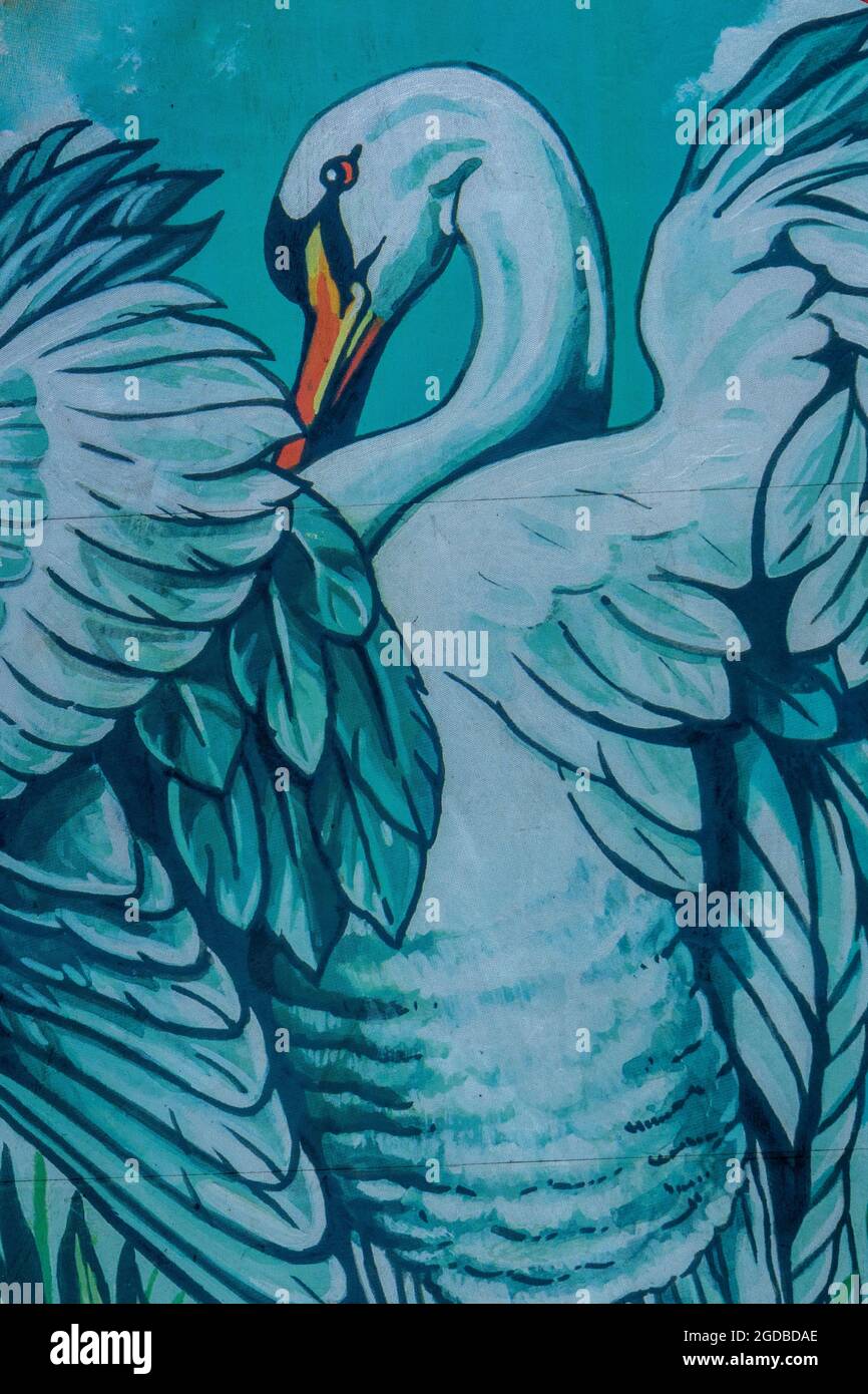 représentation artistique du cygne, peinture du cygne, illustration du cygne, cygne artistique, image stylisée du cygne, peinture de cygne, image de cygne, panneau de pub, Banque D'Images