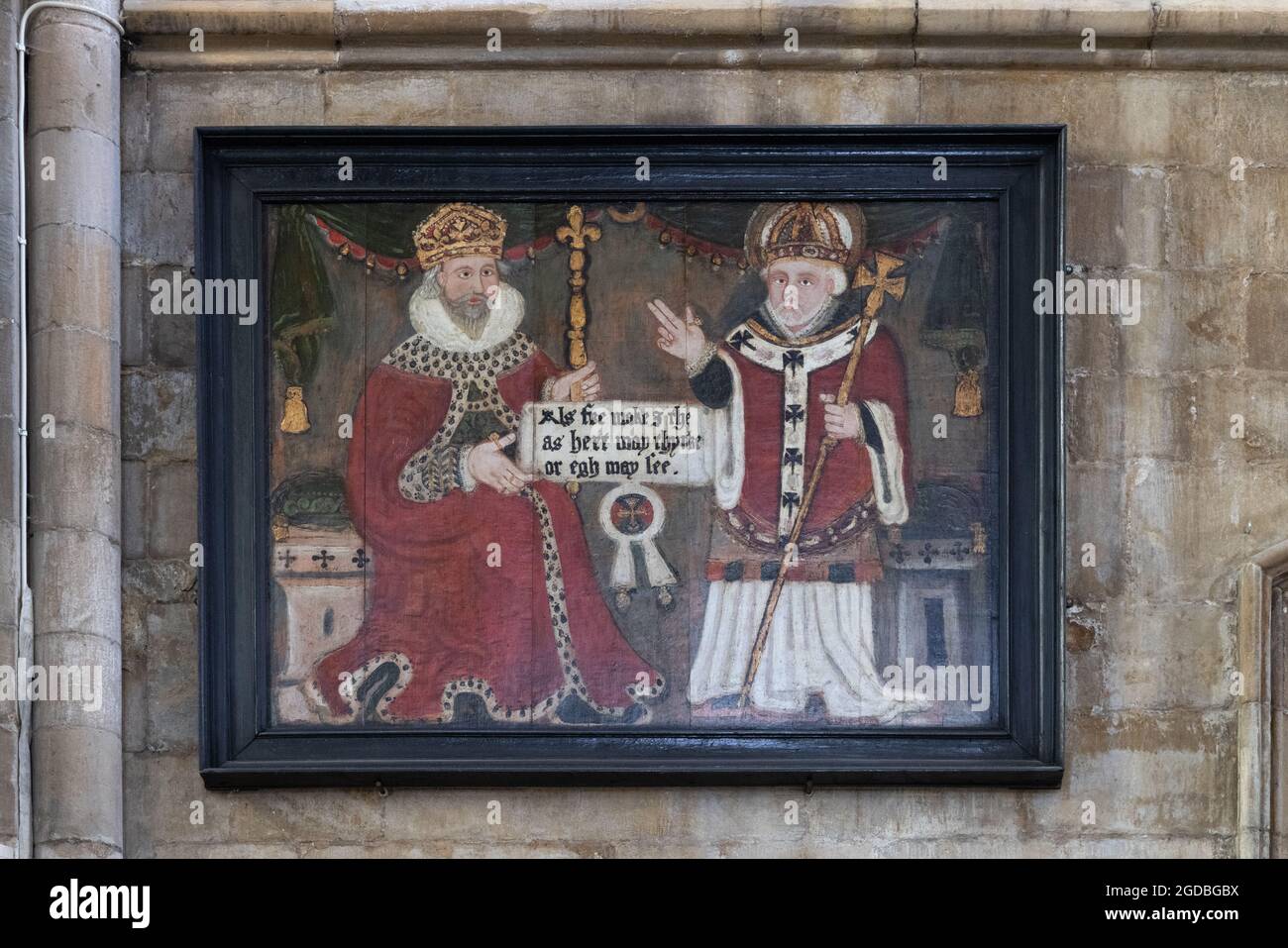 Peinture médiévale; - une peinture du XVIe siècle du roi Athelstan et de St Jean de Beverley; sur le mur à Beverley Minster, Beverley Yorkshire UK Banque D'Images