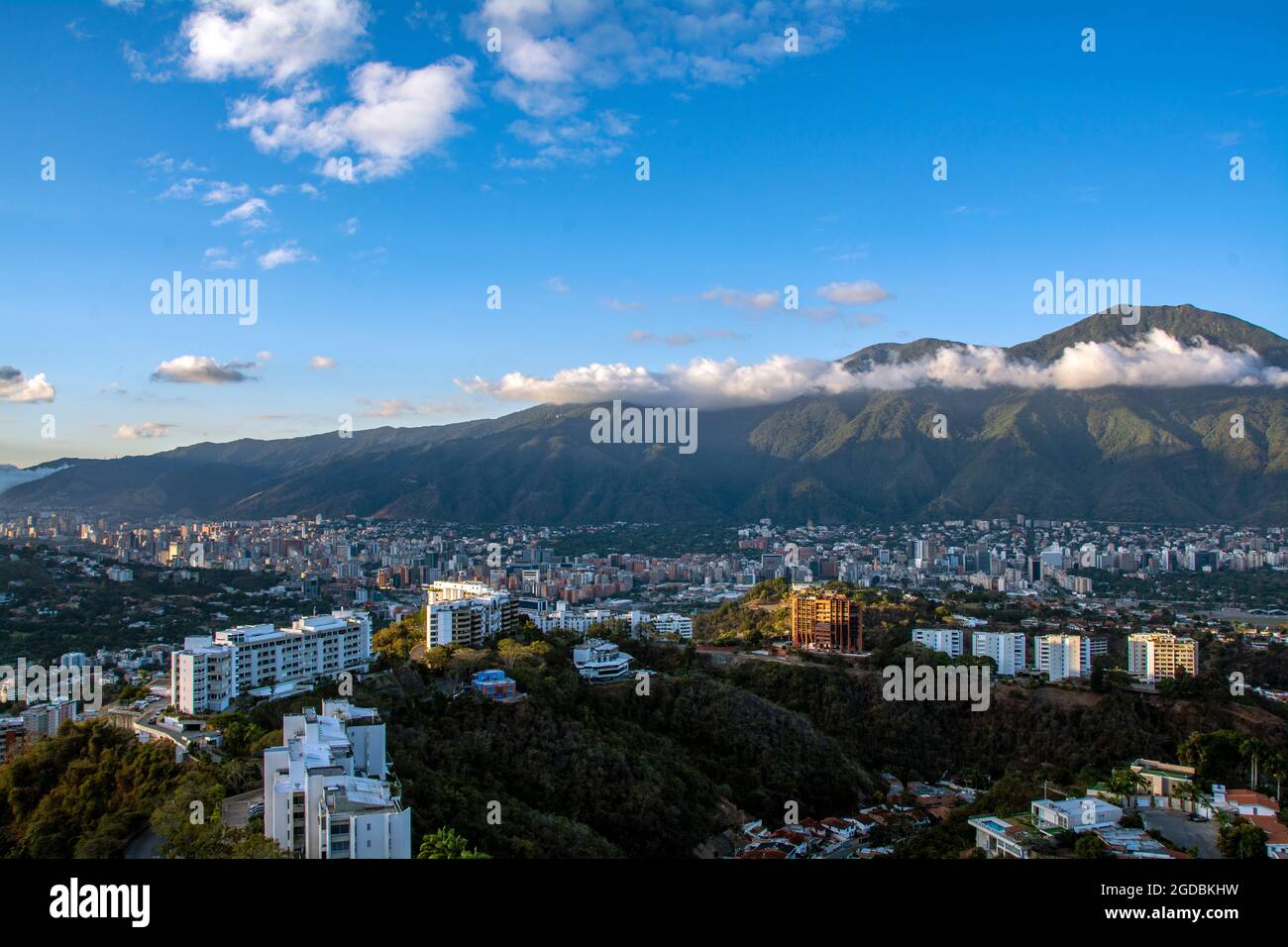 Vue sur la ville de Caracas, le Venezuela et la montagne du parc national El Avila. Banque D'Images