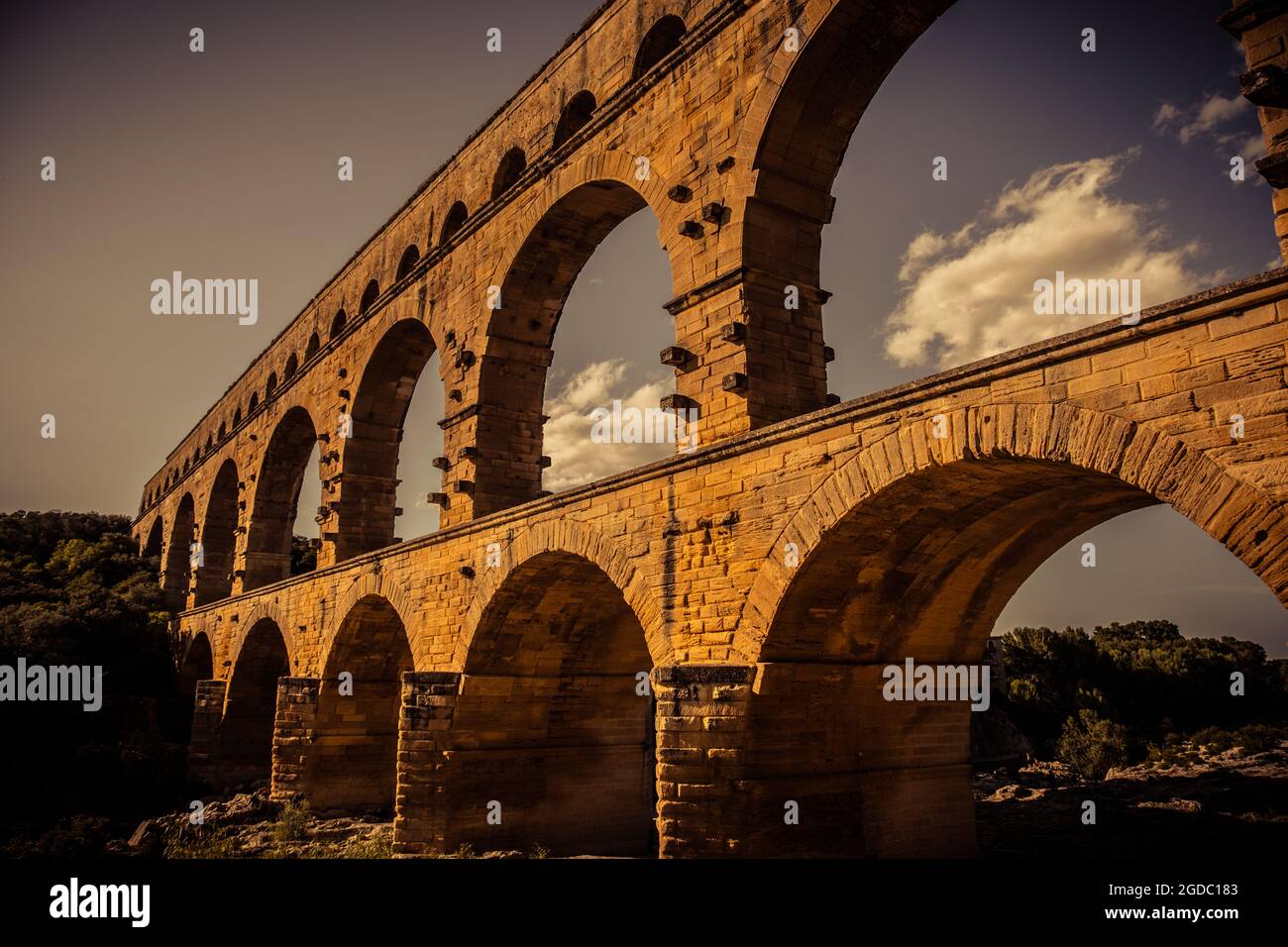 Vue sur le paysage du Pont du Gard, tourné à Herault, France Banque D'Images