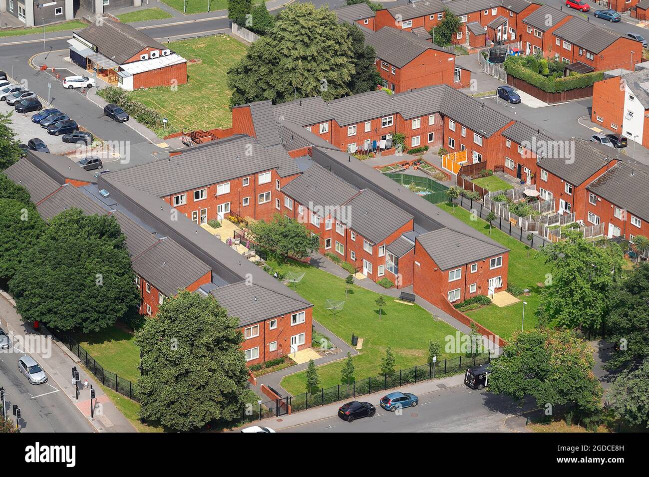 L'une des nombreuses vues sur le centre-ville de Leeds depuis le sommet du plus haut bâtiment du Yorkshire, « Altus House » Banque D'Images