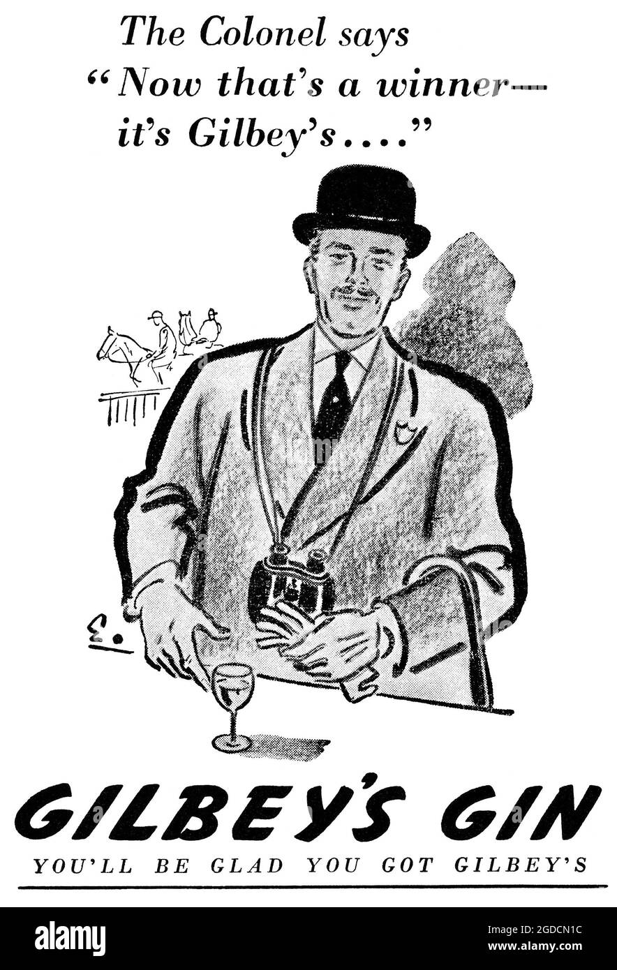 1950 publicité britannique pour Gilbey's Gin. Banque D'Images