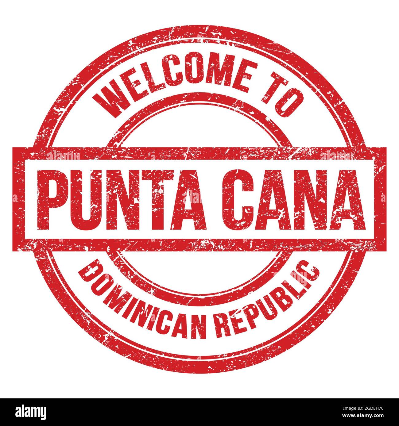 BIENVENUE À PUNTA CANA - RÉPUBLIQUE DOMINICAINE, mots écrits sur rouge rond simple timbre Banque D'Images