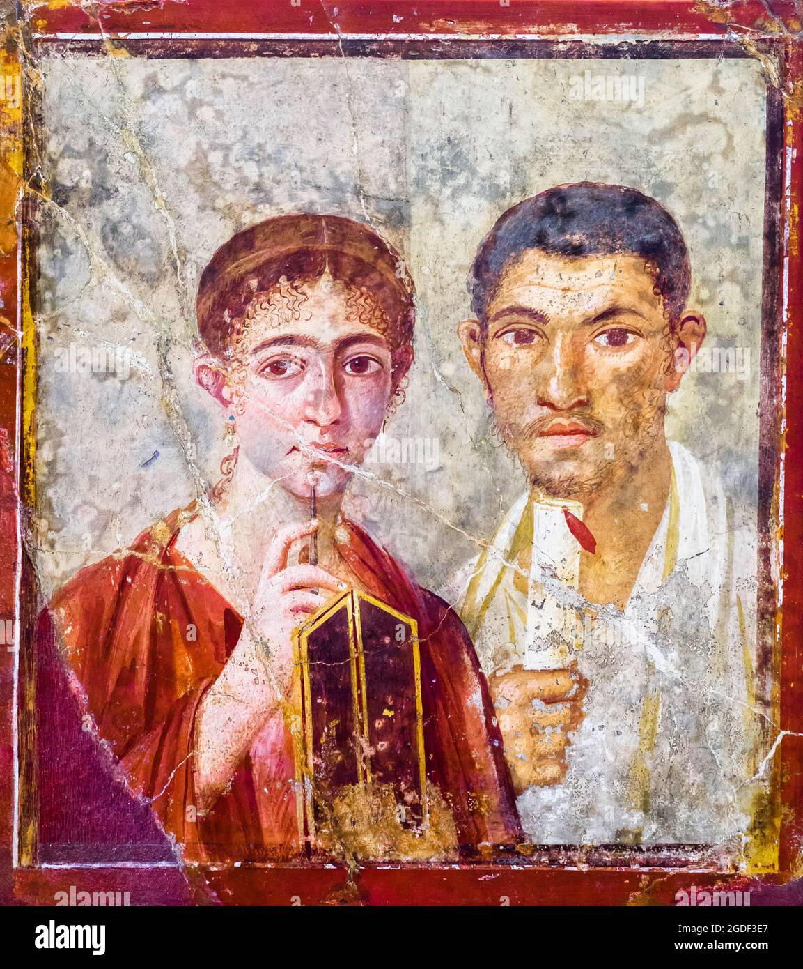 Terentius Neo et sa femme Portrait du boulanger Terentius Neo et de sa femme dans une pose intellectuelle Pompéi, Casa di Terenzius Neo (Maison de Terentius Neo) 55-79 AD Banque D'Images