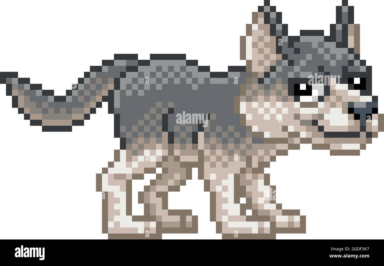 Wolf Pixel Art Animal Retro Video Game Cartoon Illustration de Vecteur