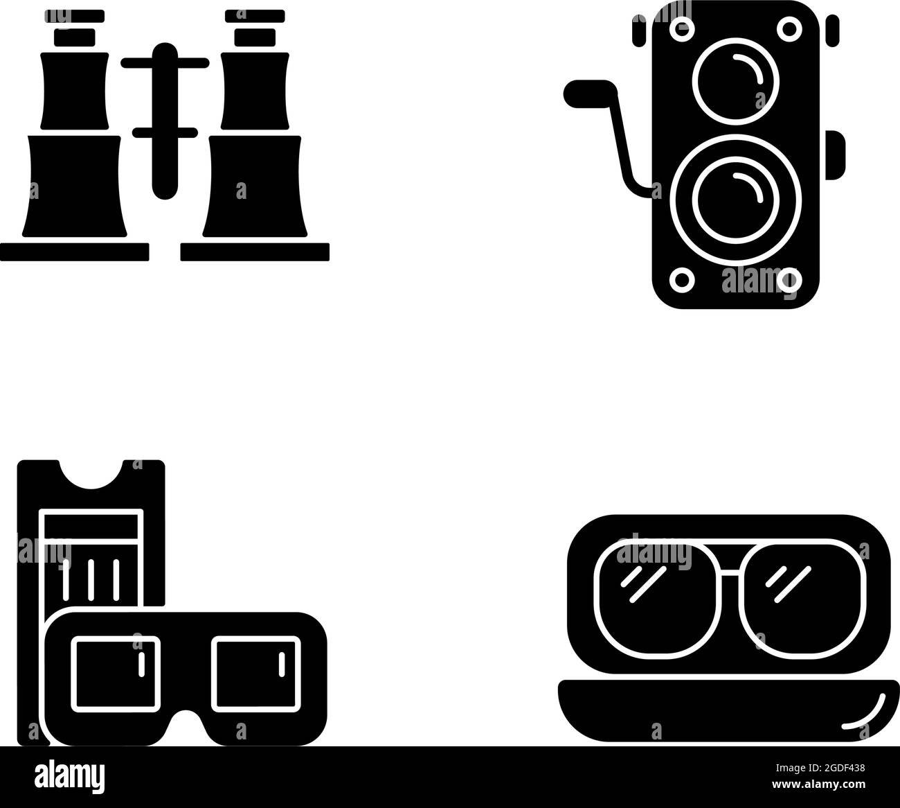 Icônes de glyphe noir vintage authentiques placées sur un espace blanc Illustration de Vecteur