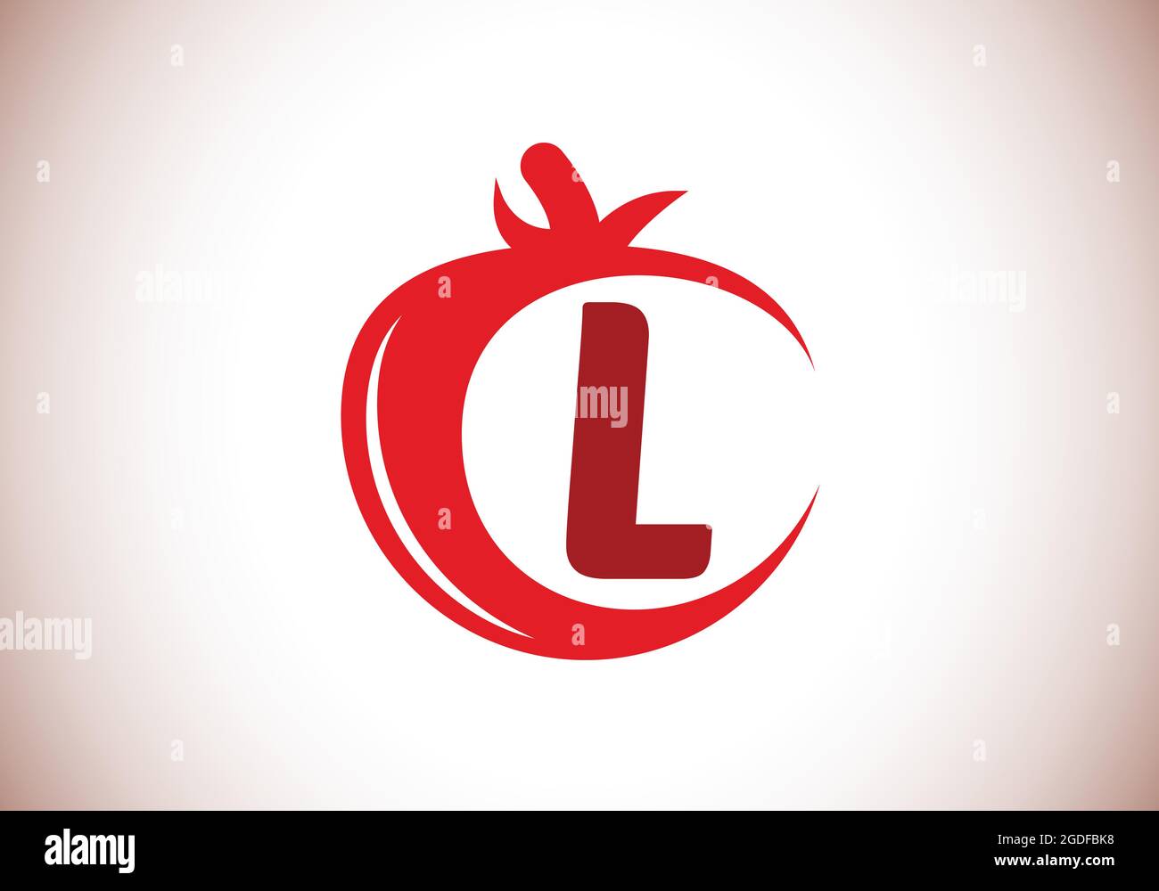 Lettre L initiale du monogramme avec tomate. Modèle de logo tomate. Emblème de police. Logo vectoriel moderne pour les affaires d'aliments biologiques, et identité de l'entreprise Illustration de Vecteur