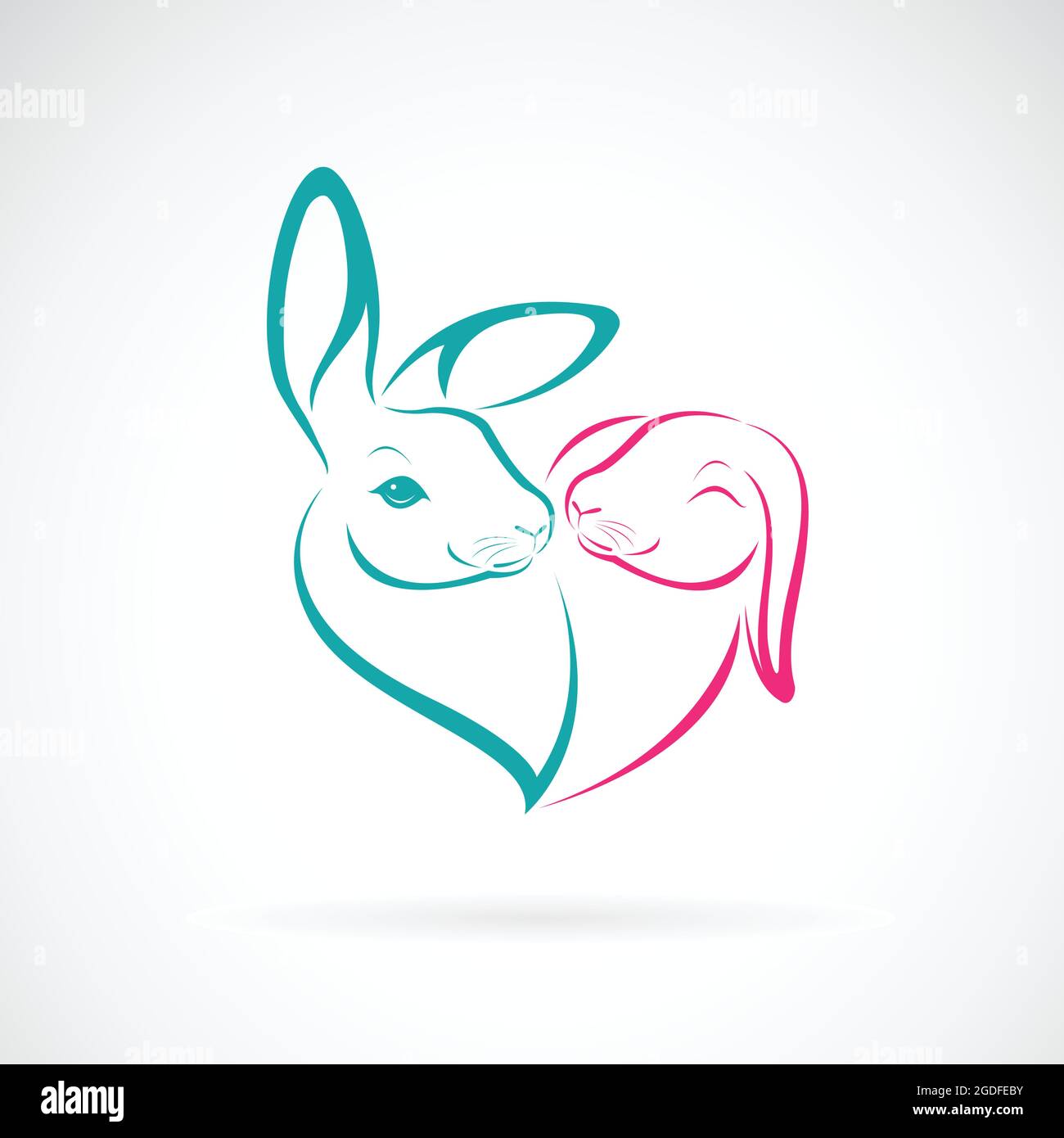 Vecteur de deux têtes de lapin sur fond blanc. Animaux sauvages. Logo ou icône lapin. Expression de l'amour. Illustration vectorielle superposée facile à modifier Illustration de Vecteur