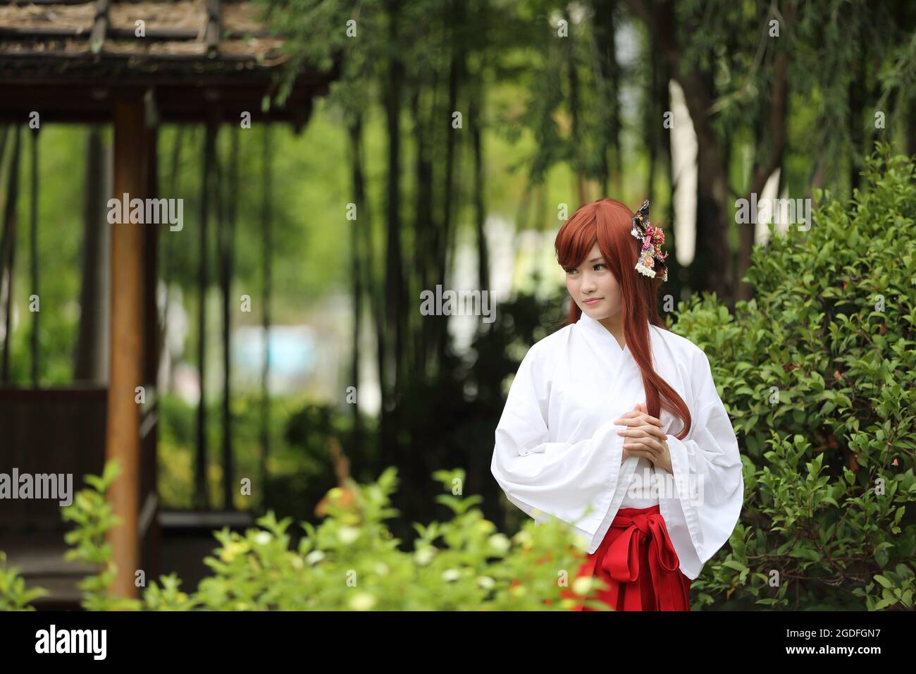 Portrait de fille asiatique , Miko japonais dans la nature Banque D'Images